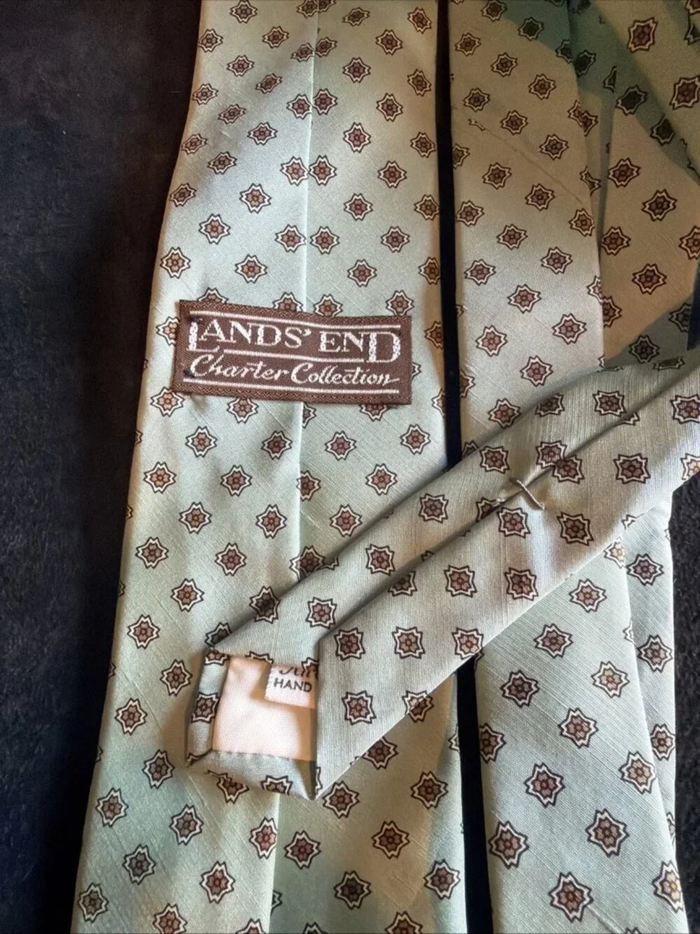 LANDS’ END Charter Collection Mint Green Geometric 100% Silk Tie